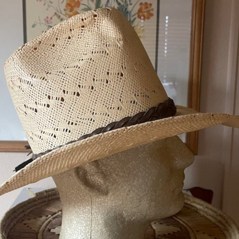 Vintage Men’s Size 7 Artel Tan Cowboy Hat with Brown Leather Band and Strips - Picture 4 of 7